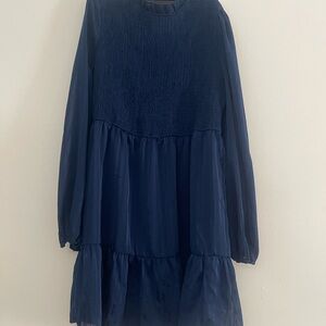 Navy Long Sleeve Tiered Dress